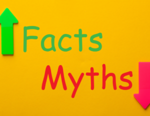 the words facts and myths on yellow background