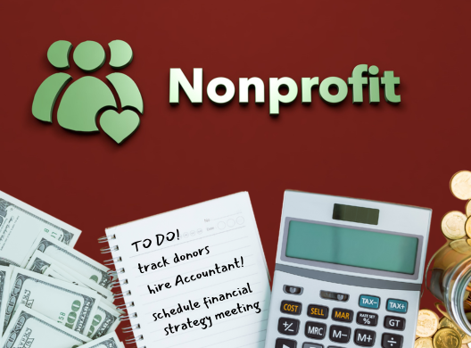 See the heading Nonprofit and money and a calculator below it and a notepad with tasks written