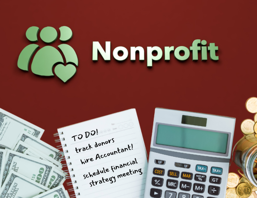 See the heading Nonprofit and money and a calculator below it and a notepad with tasks written