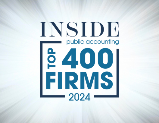 Inside Public Accounting Top 400 Firms 2024 logo on a starburst blue adn gray background