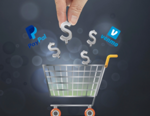 shopping cart with venmo and paypal logos